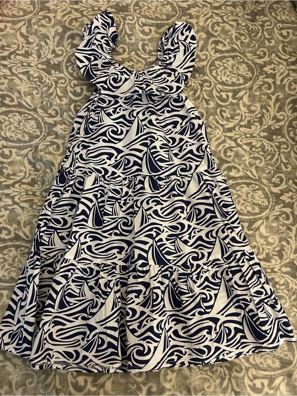Vineyard Vines by Target Navy & White Sailboat Print Ruffled Dress 6/6X